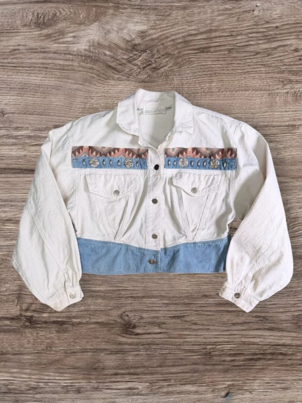 Vintage Risky Southwestern Cropped Jacket Western Concho Denim Trim Size M
